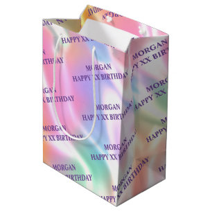 Happy Birthday, Year Name Deep Purple, Iridescent Medium Gift Bag
