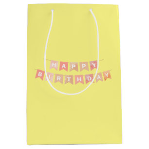 Happy Birthday, yellow background, Medium Gift Bag