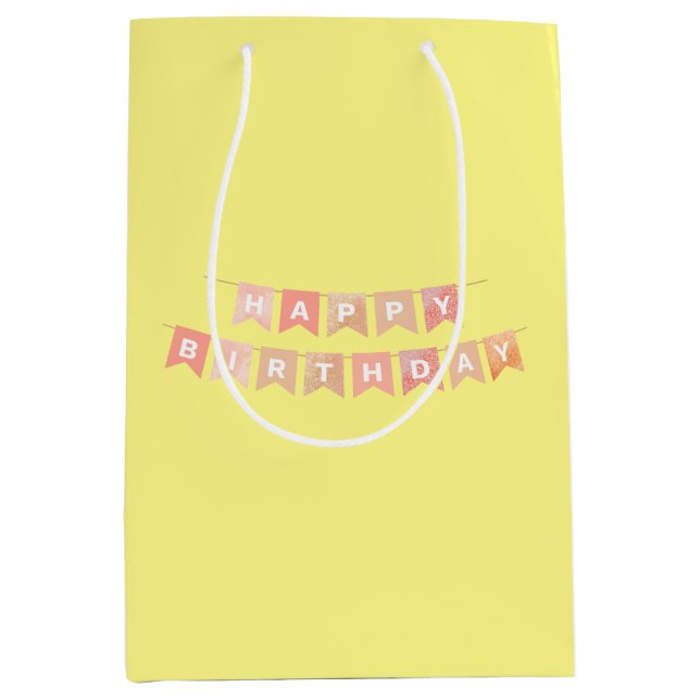 Happy Birthday, yellow background, Medium Gift Bag (Front)
