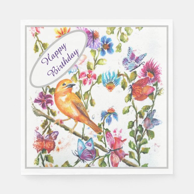 Happy Birthday Yellow Bird Napkin (Front)