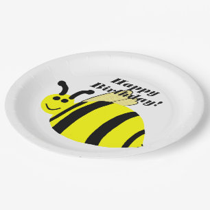 Happy Birthday Yellow Bumble Bee Paper Plate