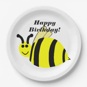 Happy Birthday Yellow Bumble Bee Paper Plate