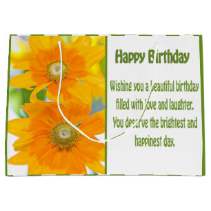 Happy Birthday Yellow Daises With Birthday Wishes Large Gift Bag