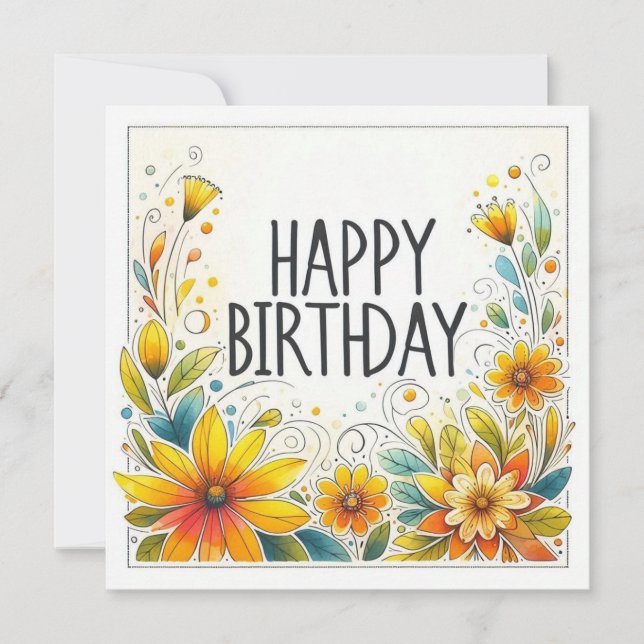 happy birthday yellow flower card  (Front)