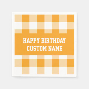 Happy Birthday Yellow Gingham  Napkin