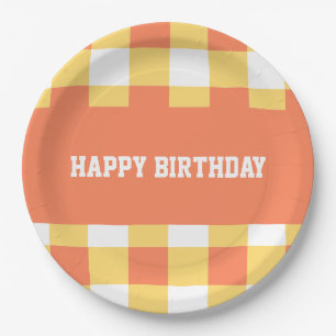 Happy birthday yellow gingham  paper plate