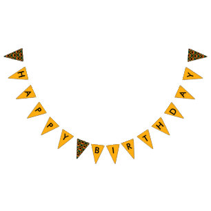 Happy Birthday Yellow Green Red Black Kente Cloth Bunting Flags