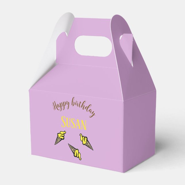 Happy birthday yellow ice cream on purple favor box (Front Side)