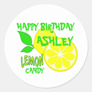 Happy Birthday Yellow Lemon Classic Round Sticker