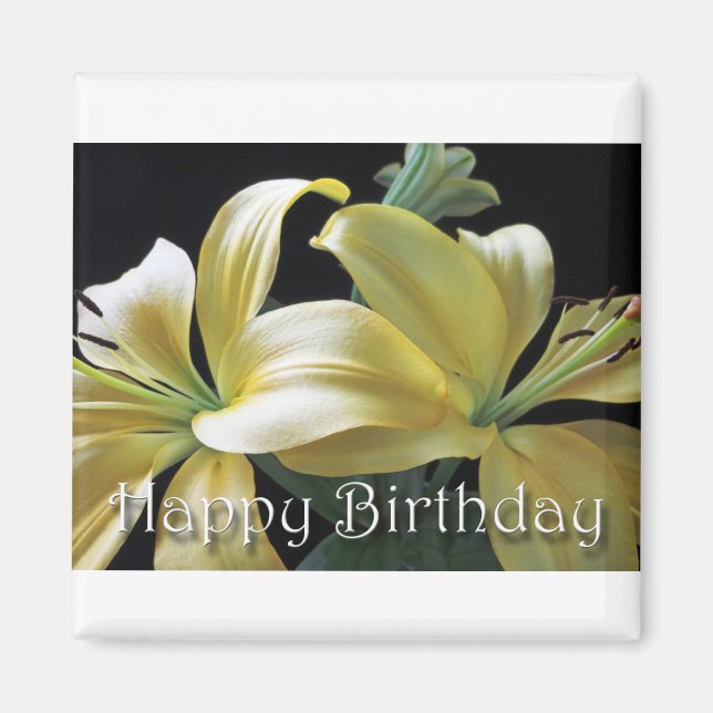 Happy Birthday Yellow Lily Floral Design Magnet (Front)
