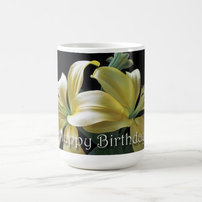 Happy Birthday Yellow Lily Flower Coffee Mug (Center)