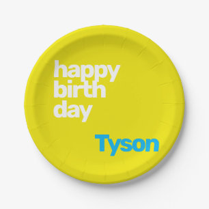 Happy Birthday yellow modern minimal kids party Paper Plate
