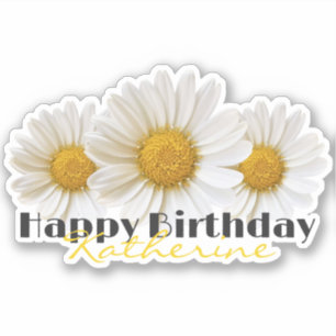 Happy Birthday Yellow Name White Daisies