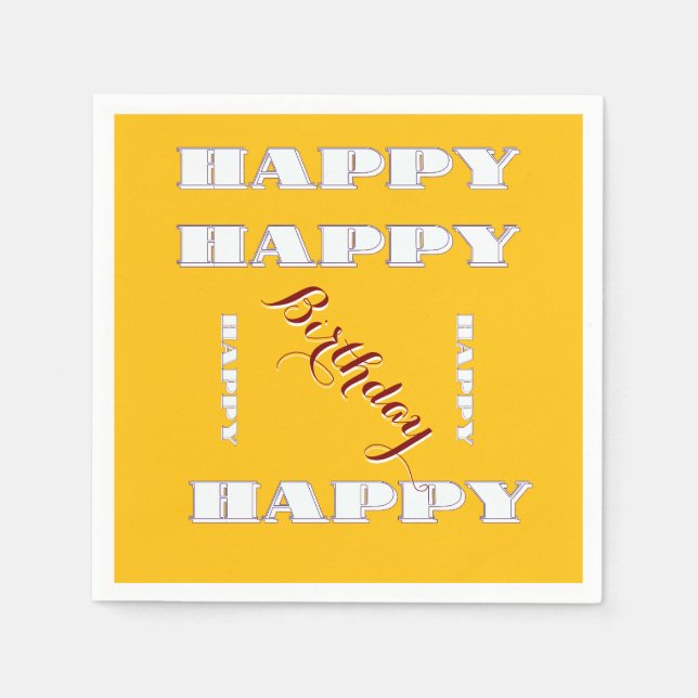 HAPPY Birthday  Yellow   Napkin (Front)