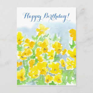 Happy Birthday Yellow Pansy Flowers Violas Postcard