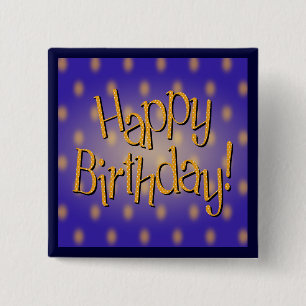 Happy Birthday Yellow Polka Dot Text Blue 2 Inch Square Button