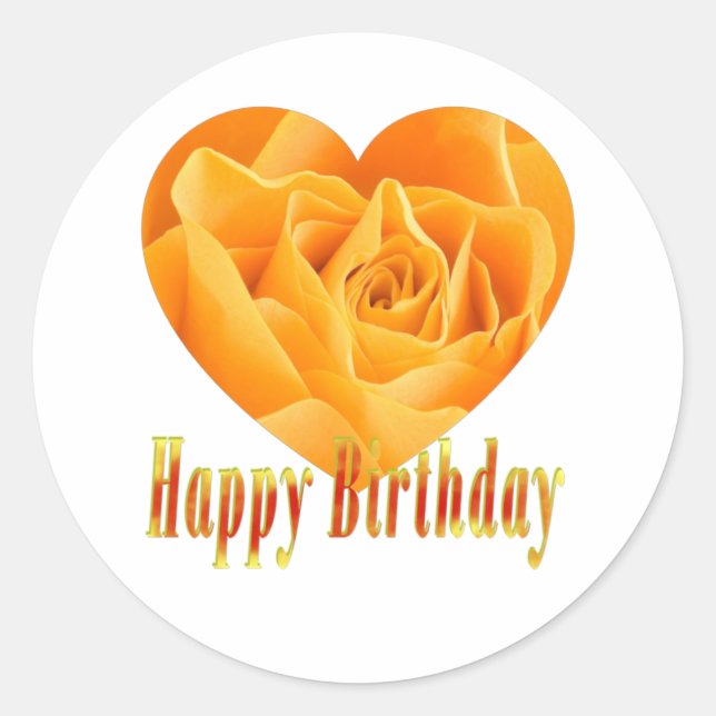 Happy birthday yellow rose heart1 classic round sticker (Front)