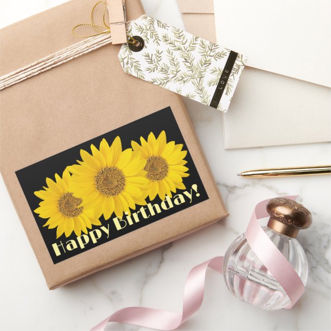Happy Birthday Yellow Sunflowers Black Sticker (Gifting)