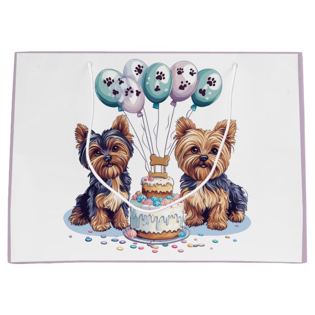 Happy Birthday Yorkie Dog Large Gift Bag (Front)