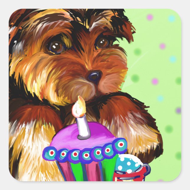 HAPPY BIRTHDAY YORKIE POO SQUARE STICKER (Front)