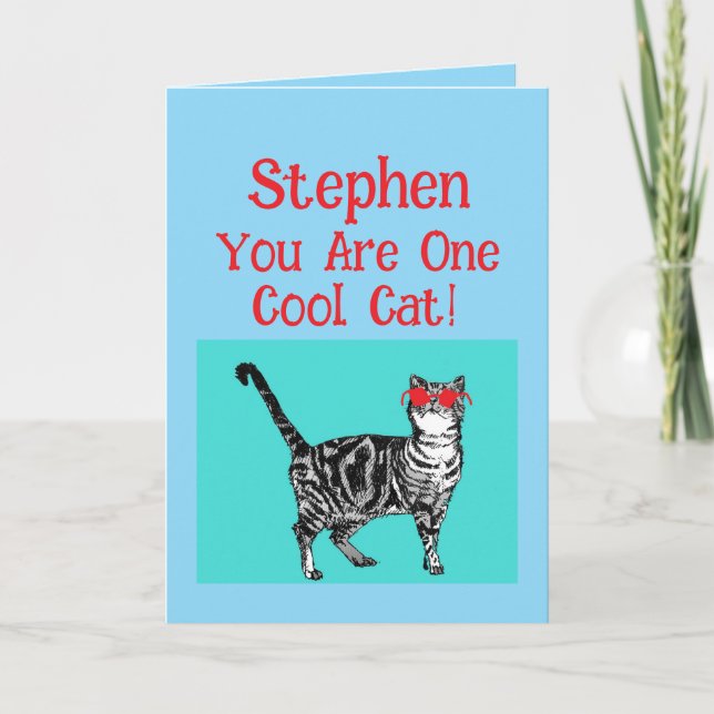 Happy Birthday You Cool Tabby Cat Mens Husband Card (Front)