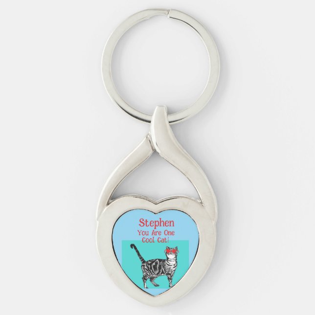 Happy Birthday You Cool Tabby Cat Mens Husband Keychain (Front)
