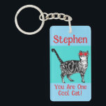 Happy Birthday You Cool Tabby Cat Mens Husband Keychain<br><div class="desc">You Cool Tabby Cat design. This beautiful card would suit any lover of cats. Designed from one of my original ink pen drawings. This is sure to delight!</div>