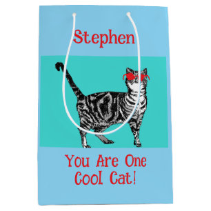 Happy Birthday You Cool Tabby Cat Mens Husband Medium Gift Bag