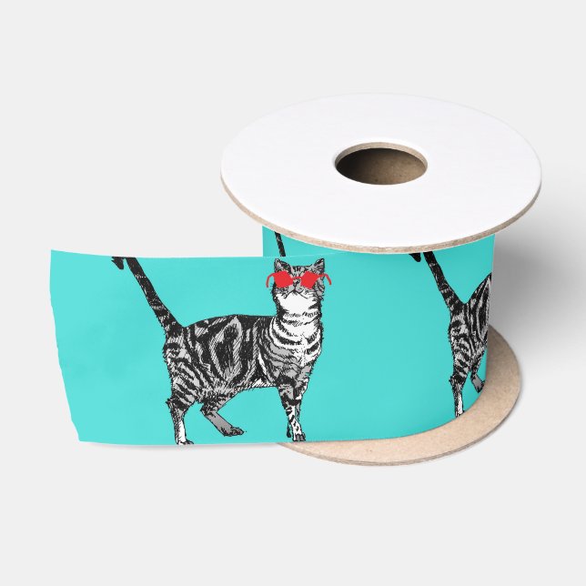 Happy Birthday You Cool Tabby Cat Mens HusbaRibbon Satin Ribbon (Spool)