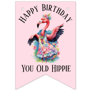 Happy Birthday You Old Hippie Retro 60s 70s Bunting Flags