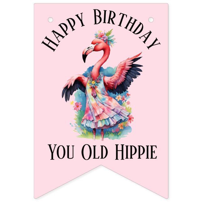 Happy Birthday You Old Hippie Retro 60s 70s Bunting Flags (First Flag)