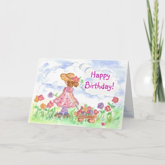 Happy Birthday Young Girl Summer Meadow Card (Front)
