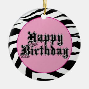 Happy Birthday Zebra Ceramic Ornament