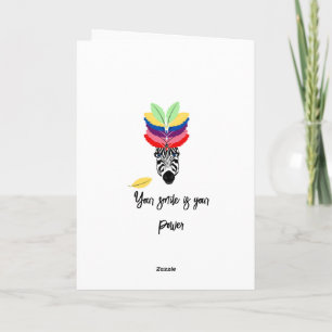 happy birthday zebra colourful feathers card