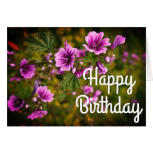 Happy Birthday Zebra Hollyhock Flowers #2 Card