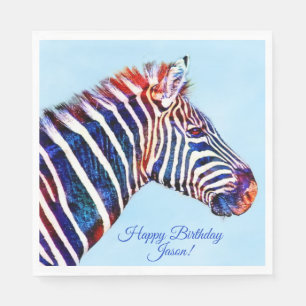 Happy Birthday Zebra Print Personalized Napkins