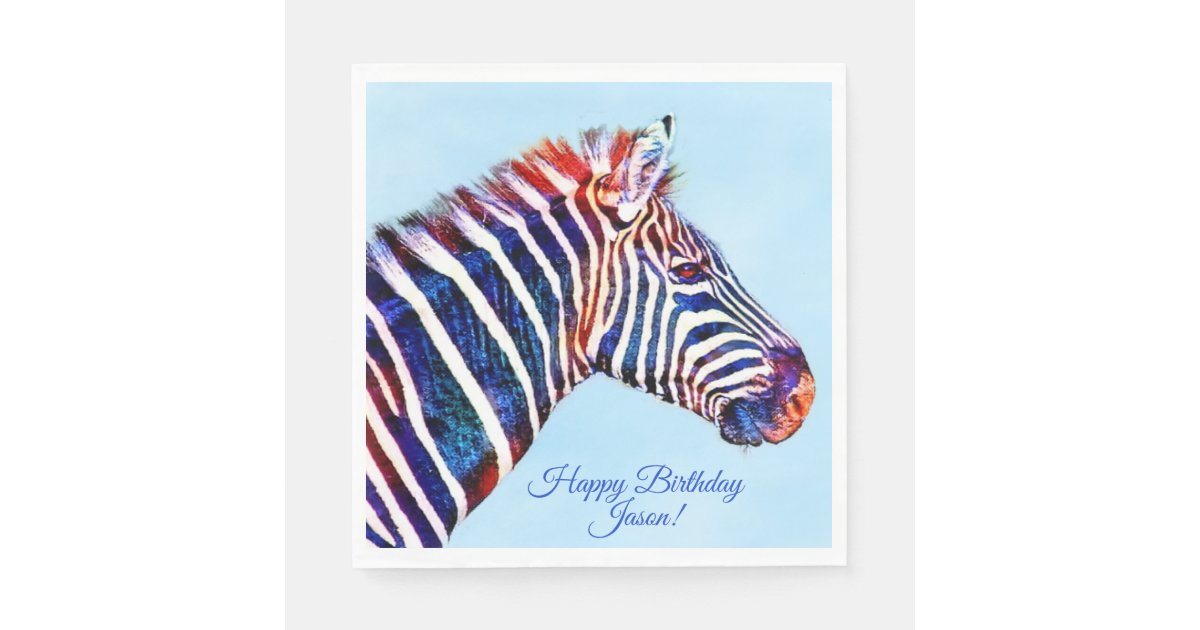 Happy Birthday Zebra Print Personalized Napkins | Zazzle
