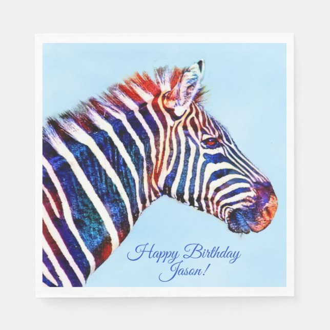 Happy Birthday Zebra Print Personalized Napkins (Front)