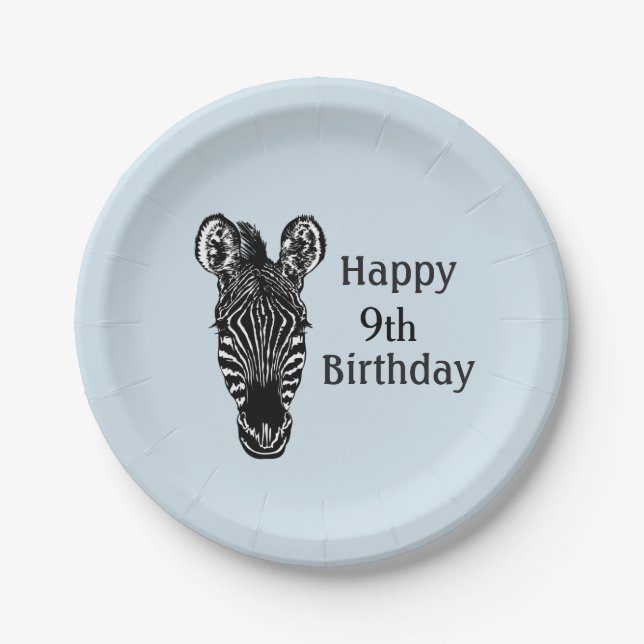 Happy Birthday Zebra w Age for Boy Paper Plate (Front)