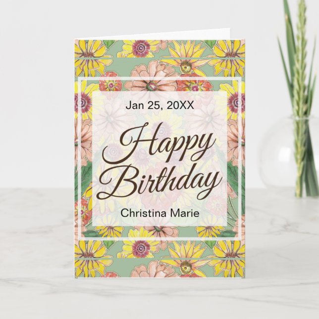 Happy Birthday Zinnia Flowers Card (Front)