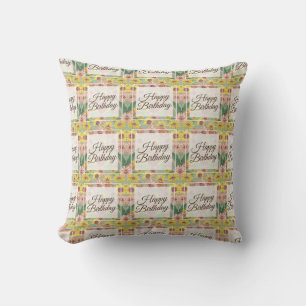Happy Birthday Zinnia Flowers Throw Pillow