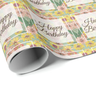 Happy Birthday Zinnia Flowers Wrapping Paper