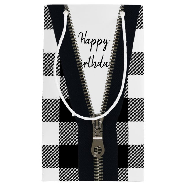 Happy Birthday Zipper On Buffalo Plaid Small Gift Bag (Front)