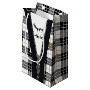 Happy Birthday Zipper On Tartan Plaid  Small Gift Bag