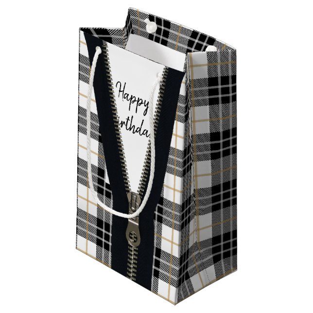 Happy Birthday Zipper On Tartan Plaid  Small Gift Bag (Front Angled)