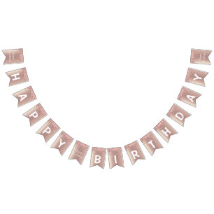 Happy Bithday - Rose Gold Blush Glitter Drips Bunting Flags