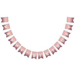 Happy Bithday - Rose Gold Blush Glitter Sparkle Bunting Flags