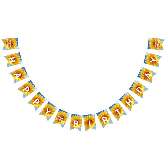 Happy Bitrhday - Sunflower and Bees on Blue Sky Bunting Flags (All)