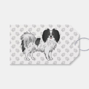 Happy Black And White Phalène Dog Illustration Gift Tags