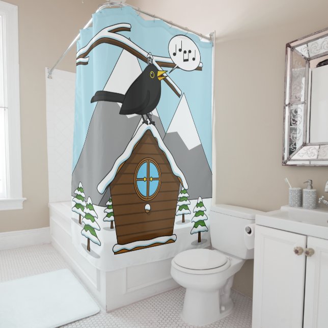 Happy Blackbird Singing in Winter Landscape (In Situ)